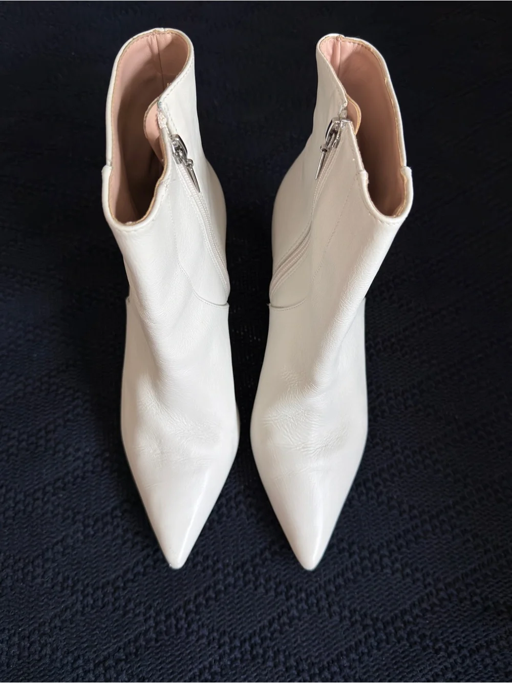 Schutz Pointed-Toe White Ankle Booties with Side Zip